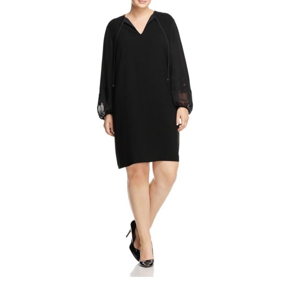 Lafayette 148 New York Eli Embroidered Chiffon Sheer Black Dress Minimalist XL